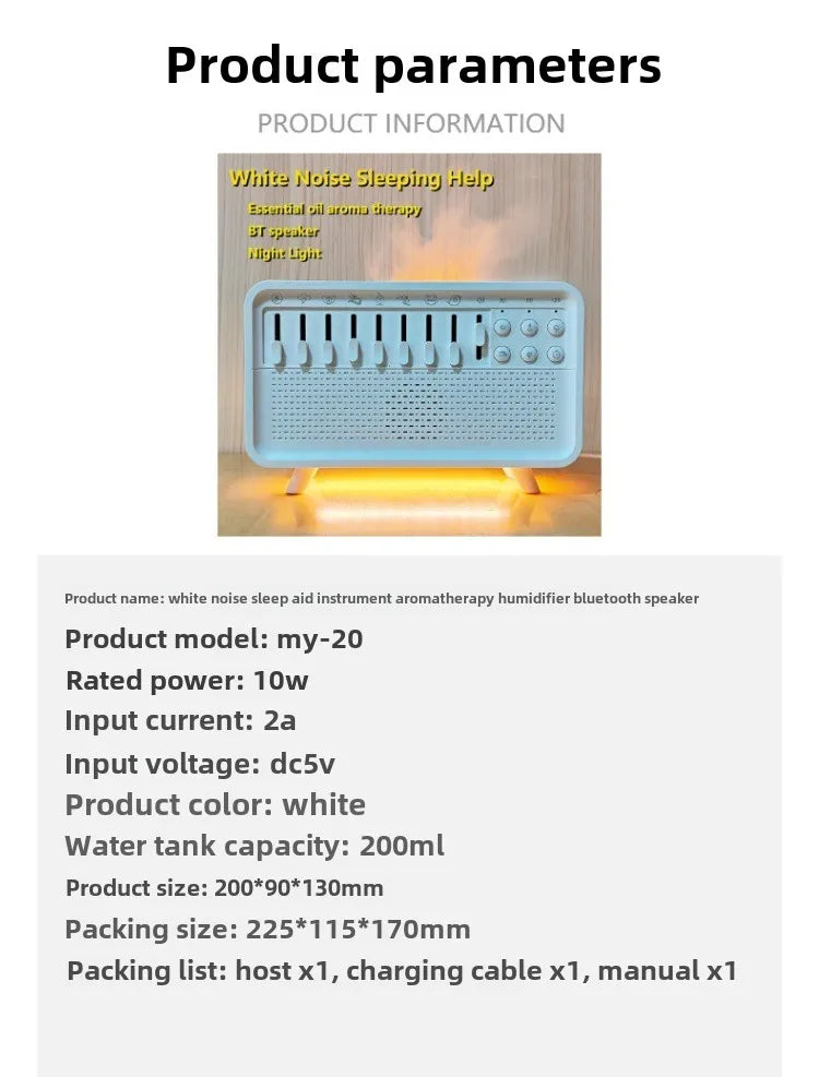 Bluetooth White Noise Machine & Aroma Diffuser: 8 Soothing Sounds, Humidifier & Night Light for Ultimate Sleep Therapy
