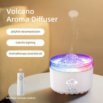 Volcano Aroma Diffuser Ultrasonic Air Humidifier Timer Auto Shut-Off Remote Control Flame Diffusers for Home Bedroom White