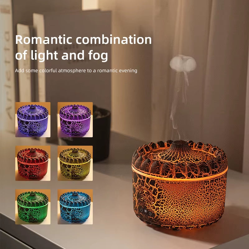 Volcano Aroma Diffuser Ultrasonic Air Humidifier Timer Auto Shut-Off Remote Control Flame Diffusers for Home Bedroom White