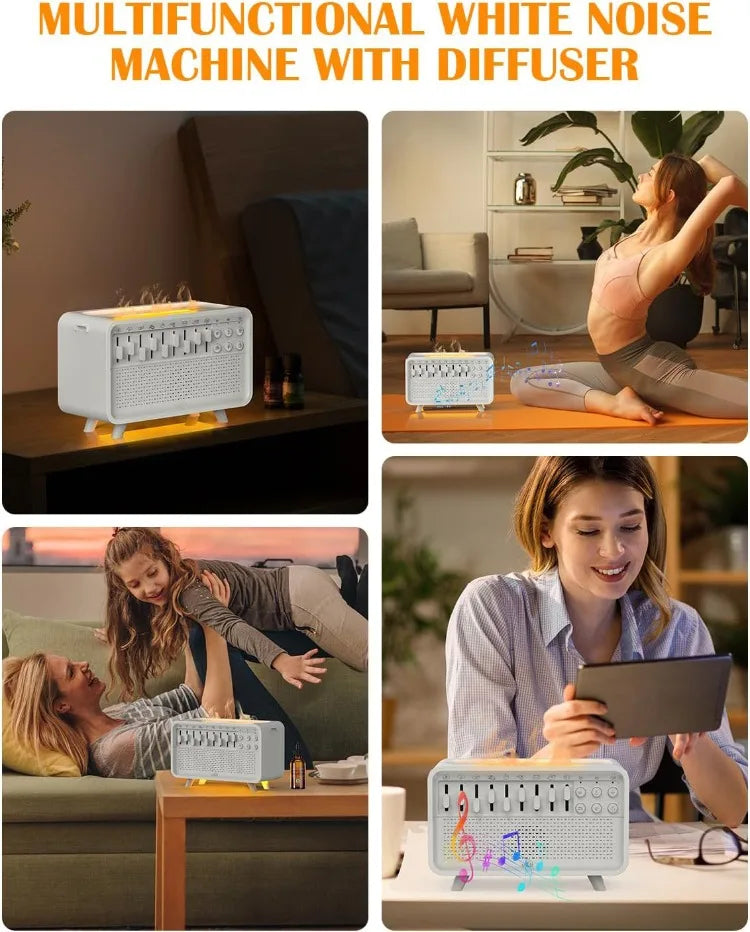 Bluetooth White Noise Machine & Aroma Diffuser: 8 Soothing Sounds, Humidifier & Night Light for Ultimate Sleep Therapy
