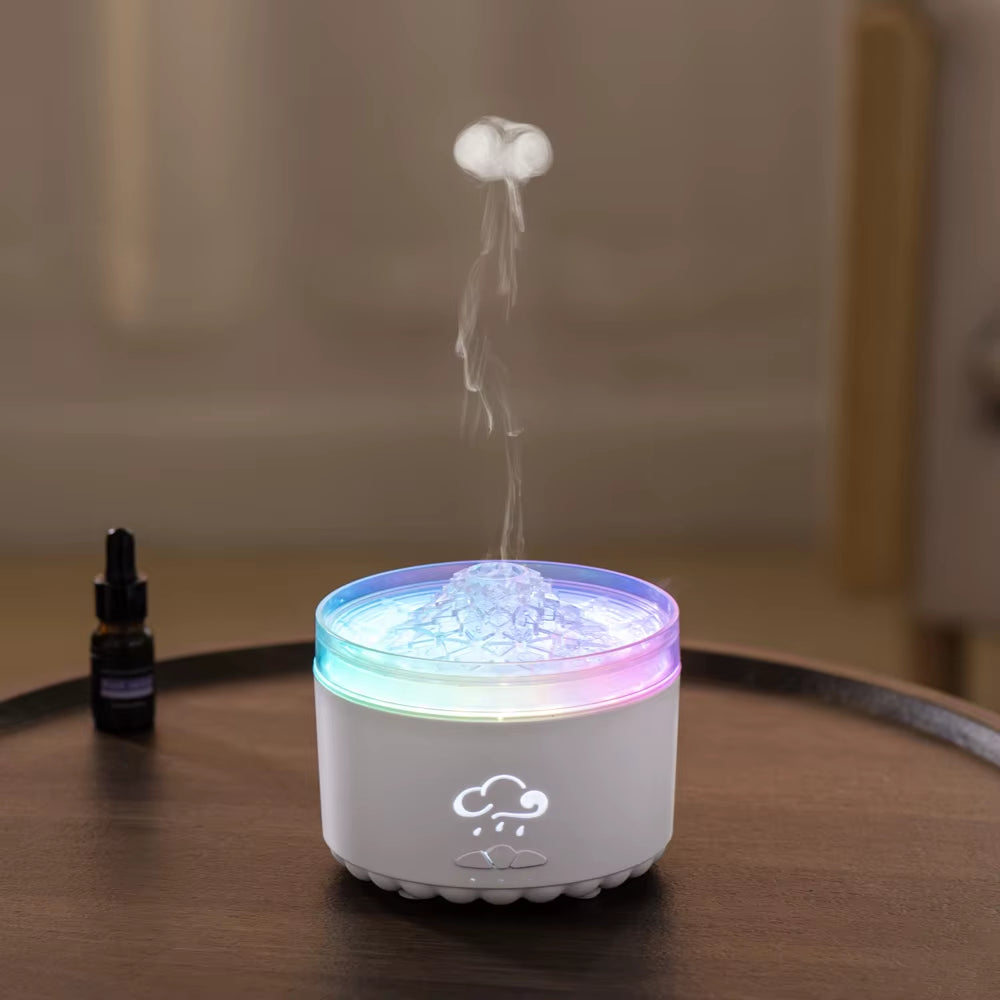 Volcano Aroma Diffuser Ultrasonic Air Humidifier Timer Auto Shut-Off Remote Control Flame Diffusers for Home Bedroom White