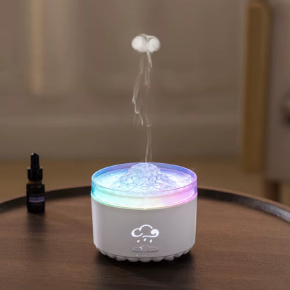 Volcano Aroma Diffuser Ultrasonic Air Humidifier Timer Auto Shut-Off Remote Control Flame Diffusers for Home Bedroom White