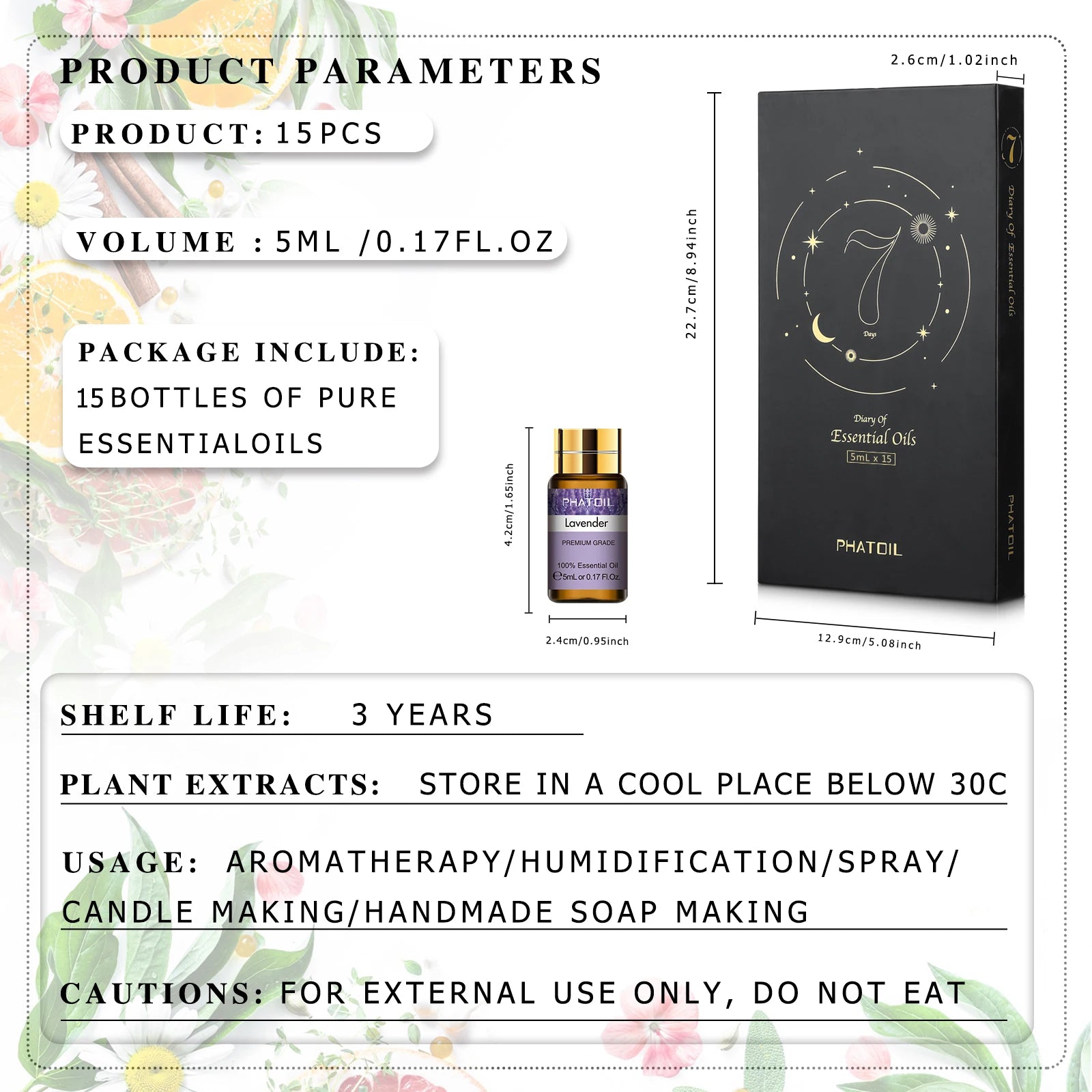 15Pcs Essential Oils Set for Diffuser Humidifier Candles Making-5Ml Lavender Vanilla Peppermint Rosemary Aroma Oil