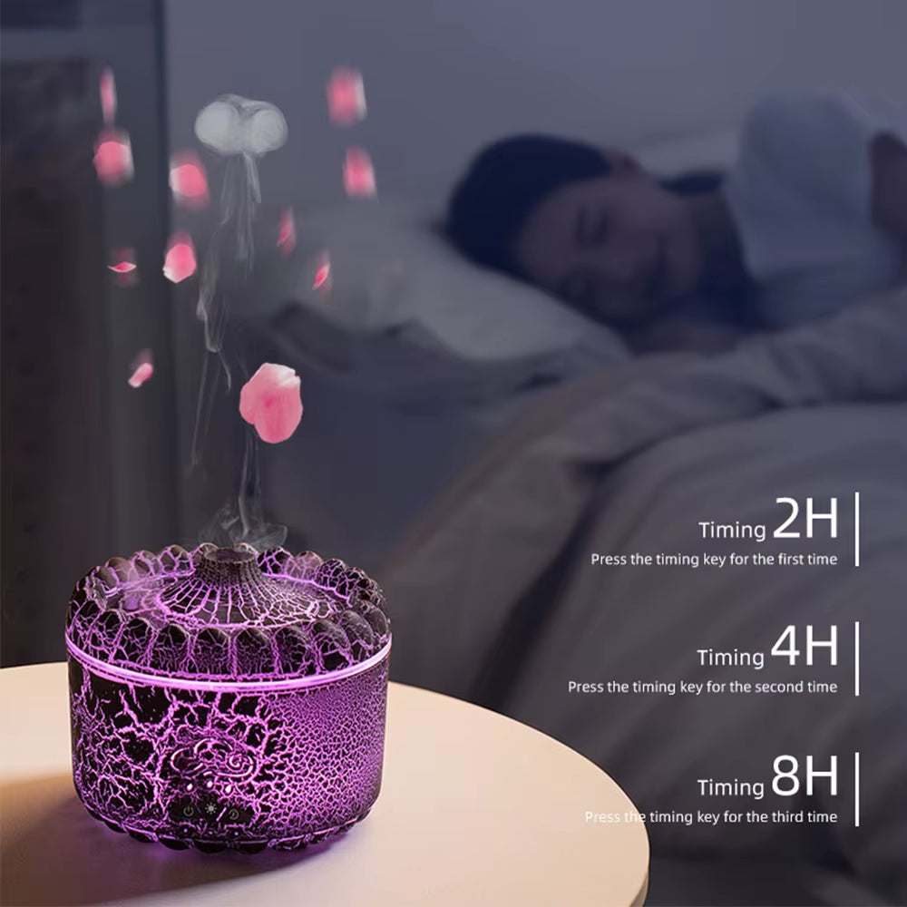 Volcano Aroma Diffuser Ultrasonic Air Humidifier Timer Auto Shut-Off Remote Control Flame Diffusers for Home Bedroom White